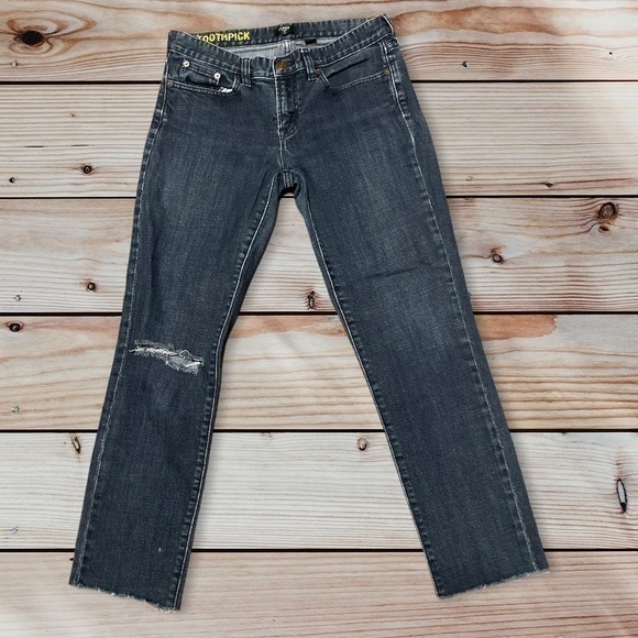 J. Crew Dark Wash Toothpick Skinny Leg Distressed Mid Rise Jeans Size 29
